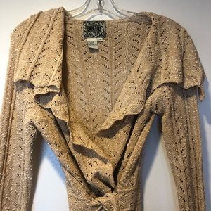 Sundance- Crocheted Ruffle-front Cardigan Sweater w/Belt